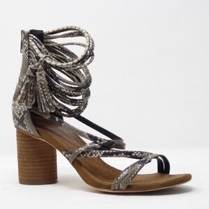 Jeffery Campbell Despina Snakeskin Print Gladiator Tassel Heeled Sandals Size 8